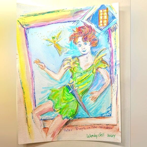 Wendy Gell art Peter Pan breaks through. Watercolor and more.